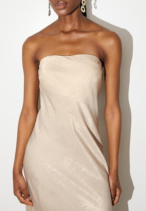 VELVET - metallic bandeau slip dress - stone foil