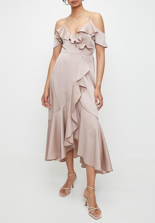 MILLA - Cold shoulder flutter wrap dress - bark