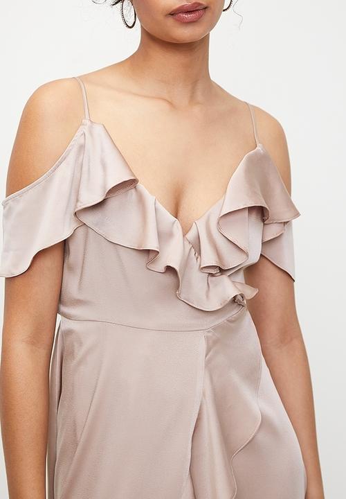 MILLA - Cold shoulder flutter wrap dress - bark