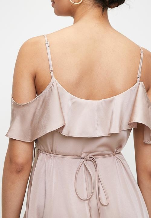 MILLA - Cold shoulder flutter wrap dress - bark