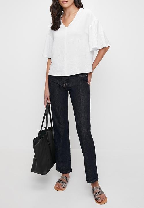 edit - V-neck wide sleeve shell - white