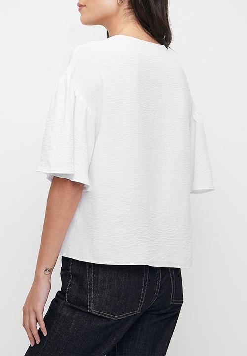 edit - V-neck wide sleeve shell - white