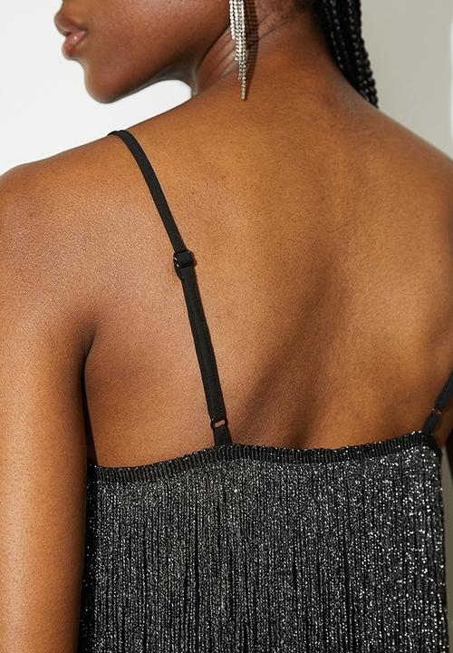 VELVET - Fringe crop shell - silver & black