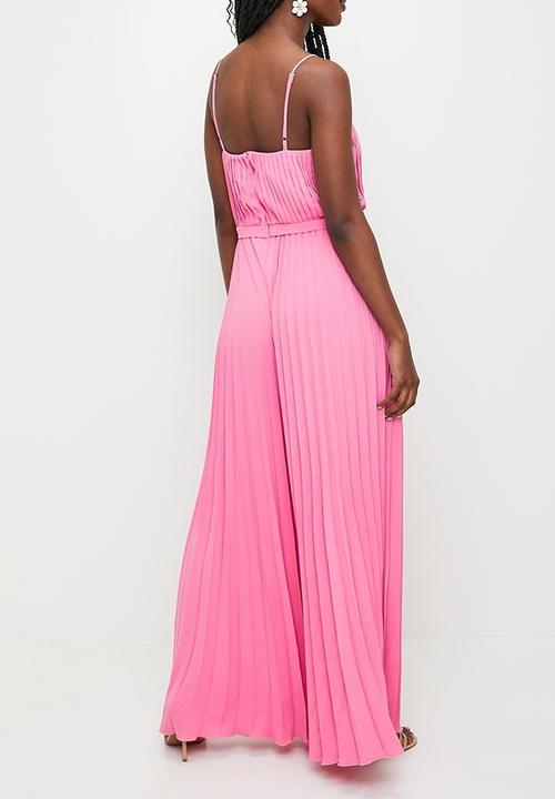 MILLA - Pleated v-neck strappy jumpsuit - pink cosmos