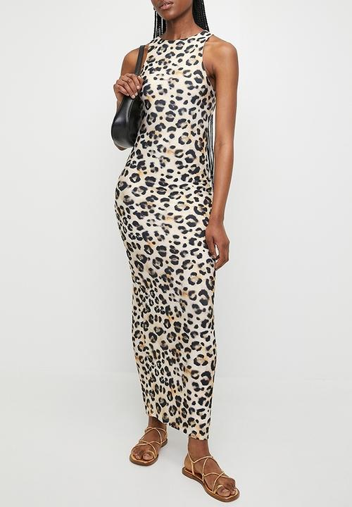 Superbalist - Racer Neck knit column maxi dress - Neutral Watery Leopard