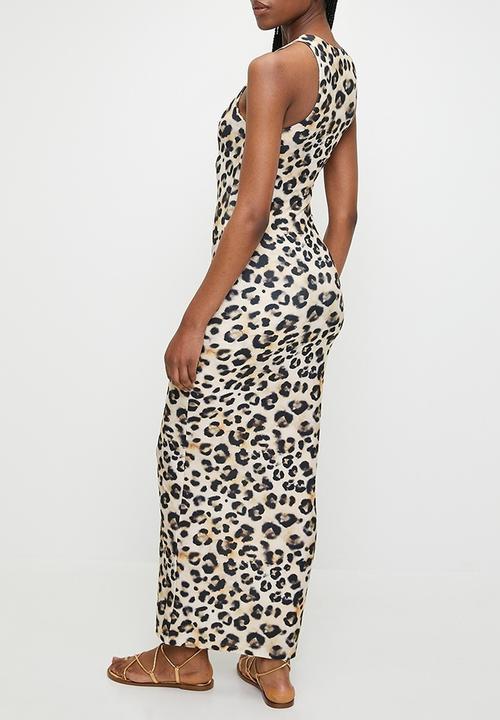 Superbalist - Racer Neck knit column maxi dress - Neutral Watery Leopard