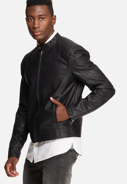 Jack & Jones - Black on black biker jacket