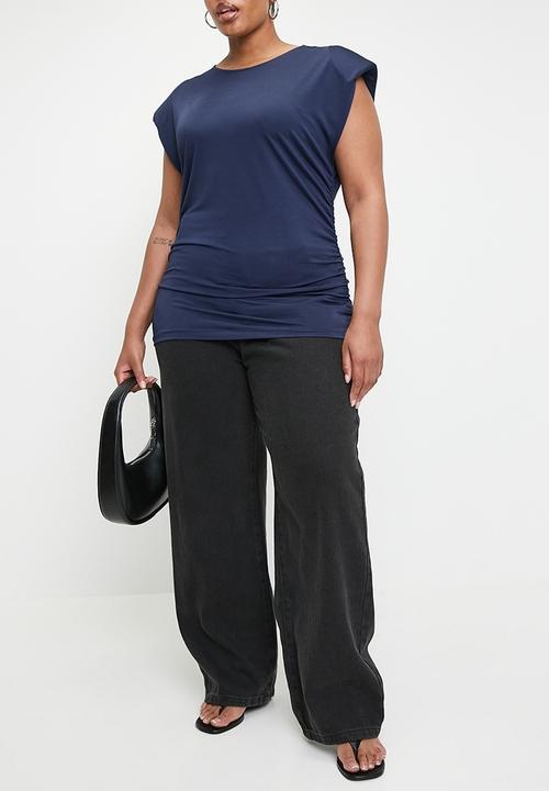 Superbalist - Power shoulder ruched detail tee - navy