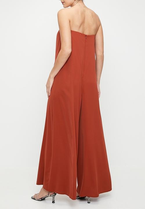 edit - Bandeau pleat detail wide leg jumpsuit - brown