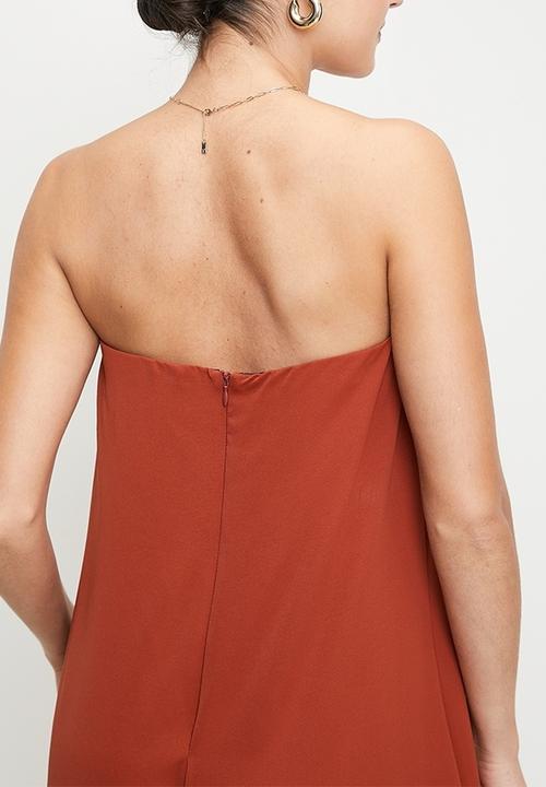 edit - Bandeau pleat detail wide leg jumpsuit - brown