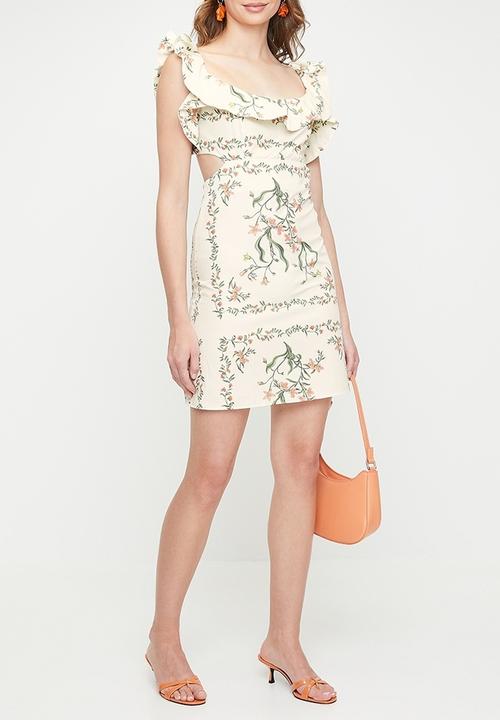 MILLA - Ruffle overlay mini shift dress - botanical tile engineer