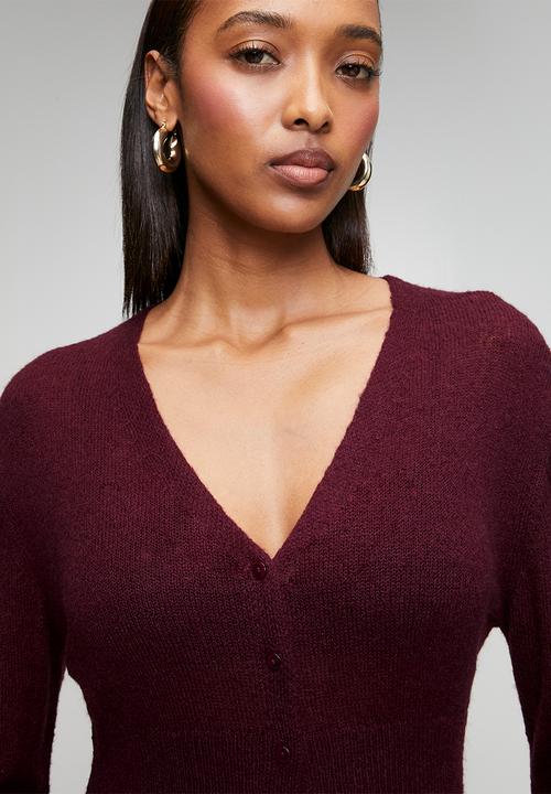 Cotton On - Feather Button Cardi - Blackberry Belle