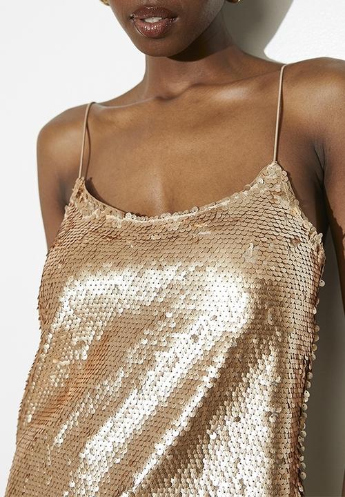 VELVET - Sequin mini slip dress - gold