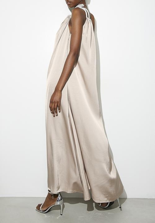 VELVET - Embellished asym satin trapeze dress - Neutral