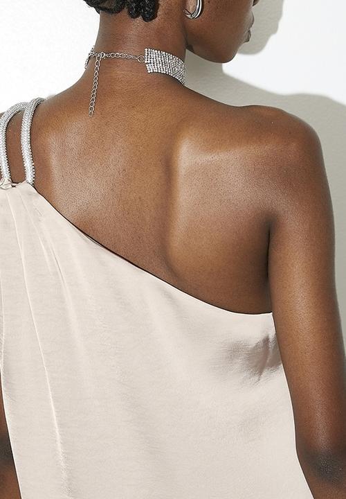 VELVET - Embellished asym satin trapeze dress - Neutral