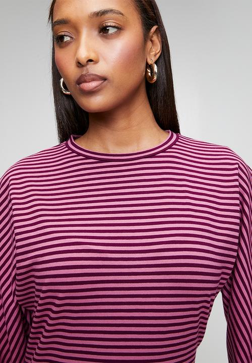 Cotton On - Blair Batwing Long Sleeve - Madi Stripe Blackberry Belle/Pink Berry