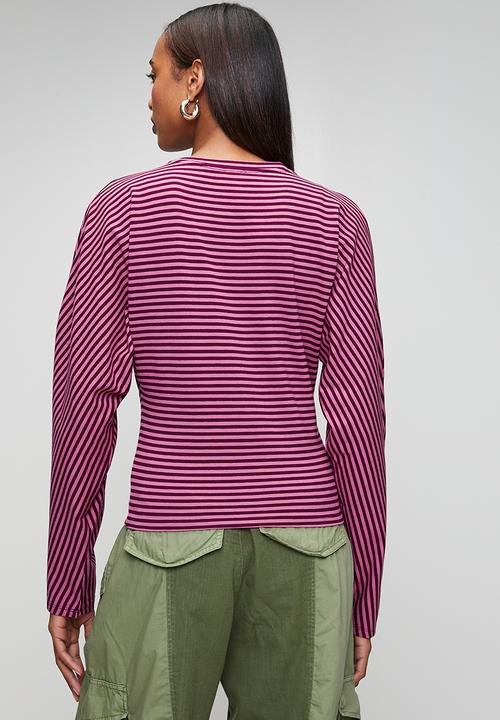 Cotton On - Blair Batwing Long Sleeve - Madi Stripe Blackberry Belle/Pink Berry