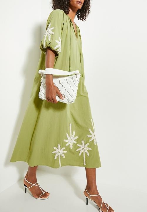edit - Puff sleeve embroidery dress - green