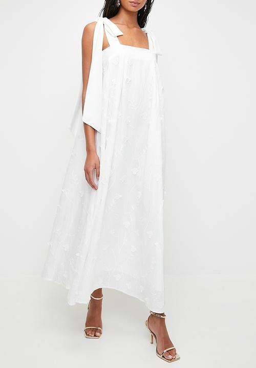 MILLA - Textured midi swing dress with bows - white