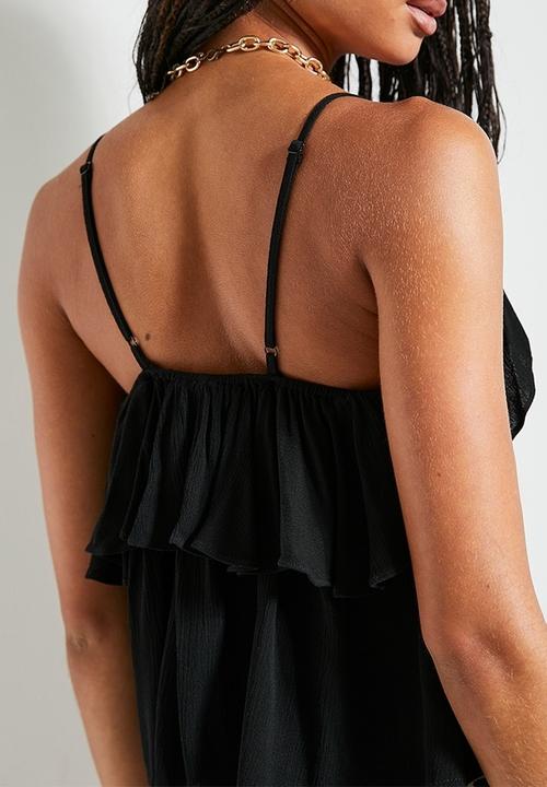Superbalist - Soft ruffle crinkle cami with trim - black