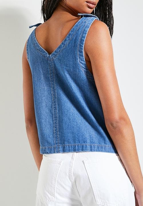 Superbalist - Co- ord chambray denim shoulder tie shell - light blue