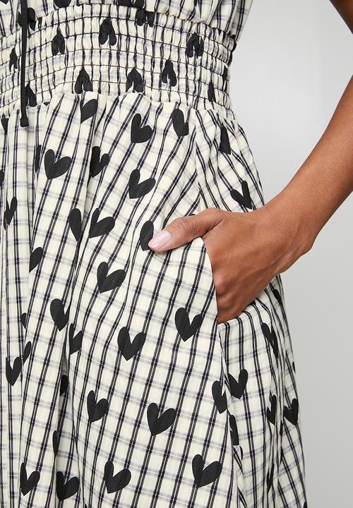 Me&B - Check with Heart Shirred Midi Dress - Multi
