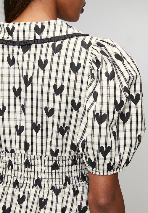 Me&B - Check with Heart Shirred Midi Dress - Multi
