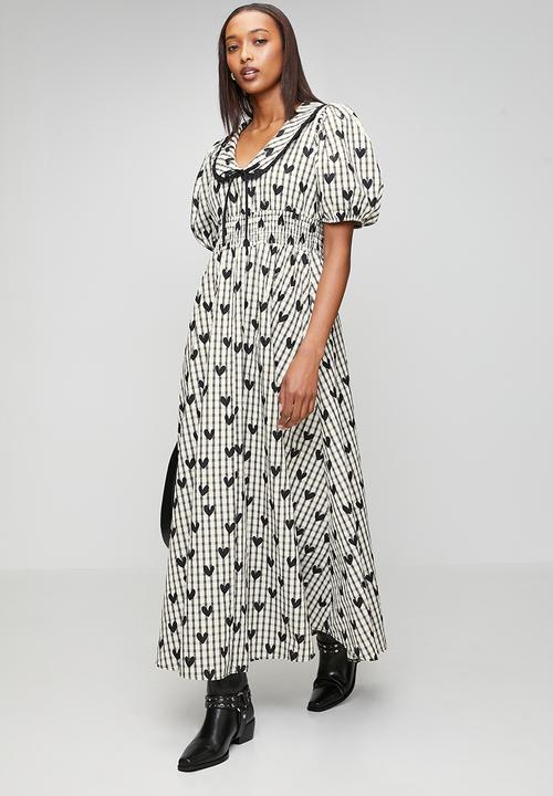 Me&B - Check with Heart Shirred Midi Dress - Multi