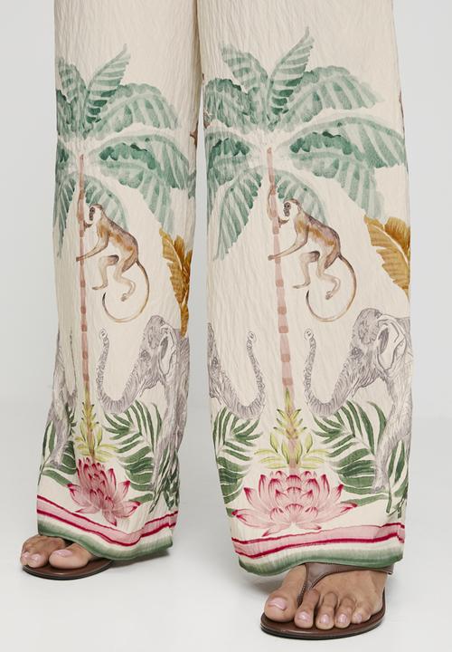New Look - St annie animal tropical trouser - cream