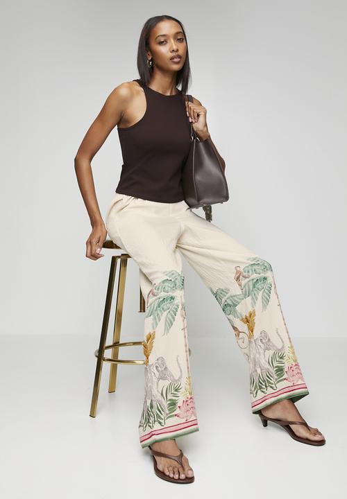 New Look - St annie animal tropical trouser - cream