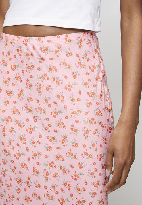 New Look - Dora ditsy spun bias midi skirt - pink