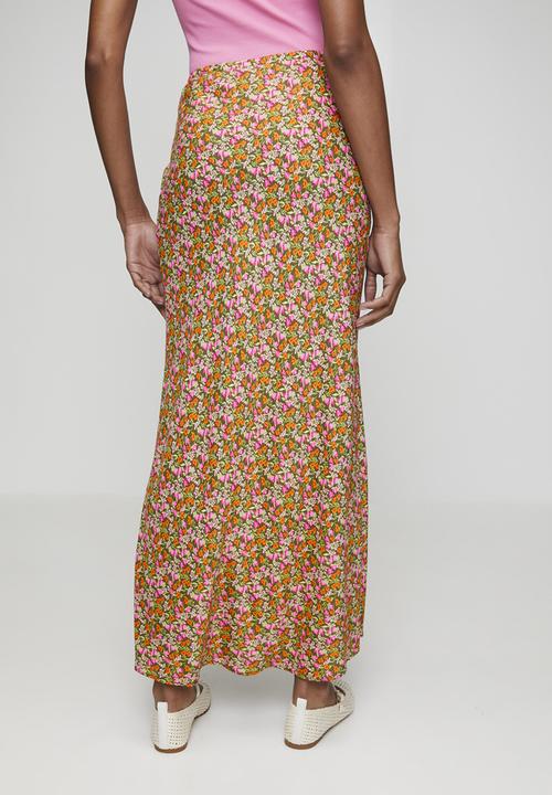 New Look - Hazel floral spun bias midi skirt - green