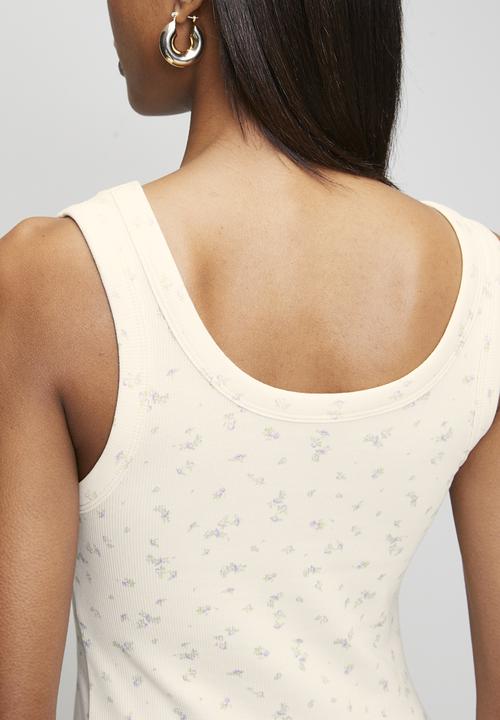 New Look - Floral wide trim scoop vest - white