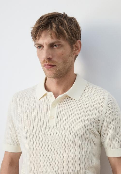 MANGO - Poloshirt Pointele - Off white
