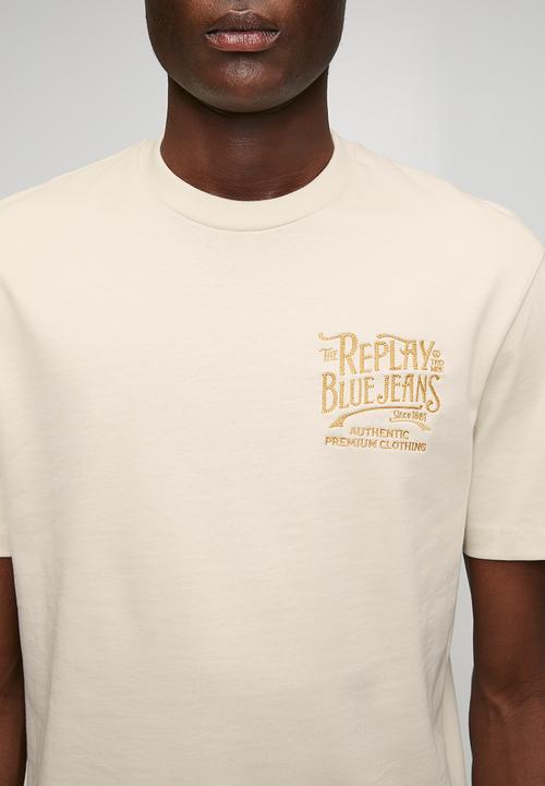 Replay - Jersey crew-neck T-shirt with embroidery - natural rope