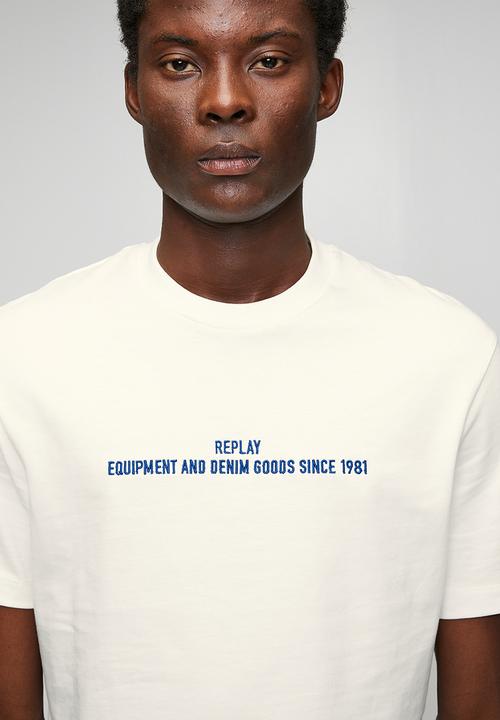 Replay - Jersey T-shirt with Lettering Embroidery - Natural White