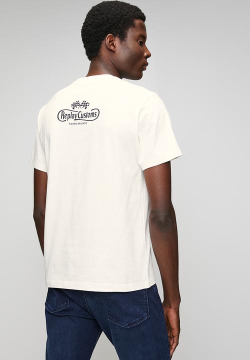 Replay - Jersey T-shirt with breast pocket and print - natural white