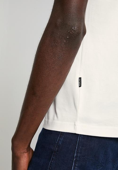 Replay - Jersey T-shirt with breast pocket and print - natural white