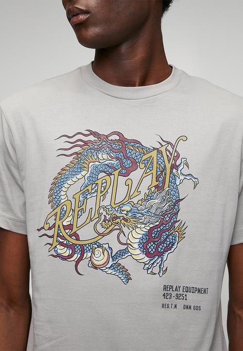Replay - Dragon-print jersey T-shirt - silver