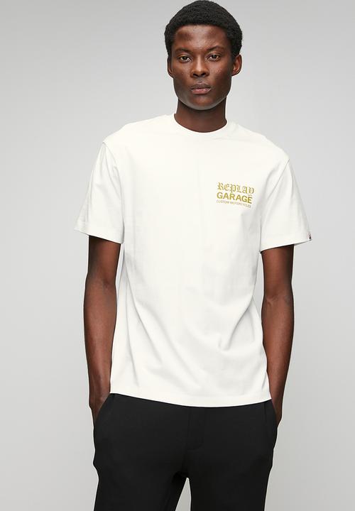 Replay - T-shirt with lettering - natural white