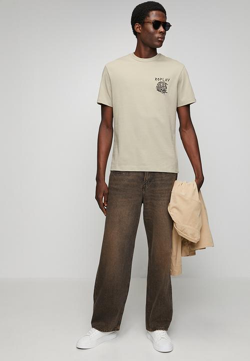 Replay - T-shirt with embossed-effect embroidery - sand