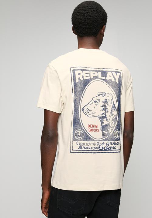 Replay - Crew Neck T-shirt with Vintage Print - Cream