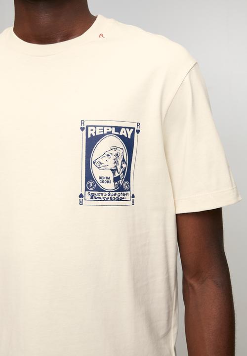 Replay - Crew Neck T-shirt with Vintage Print - Cream