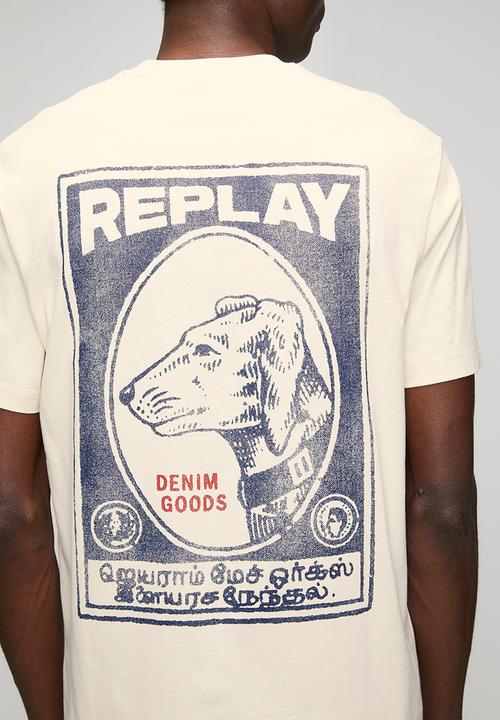 Replay - Crew Neck T-shirt with Vintage Print - Cream