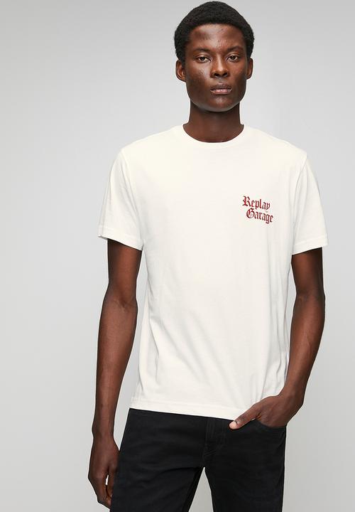 Replay - T-shirt with lettering - natural white