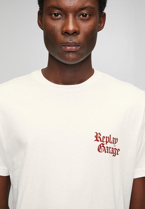Replay - T-shirt with lettering - natural white