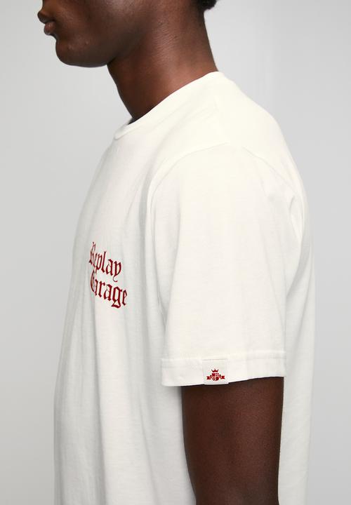 Replay - T-shirt with lettering - natural white