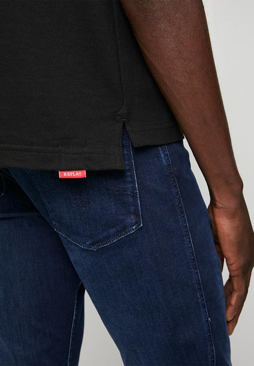 Replay - Cotton Blend Pique Polo Shirt - Black