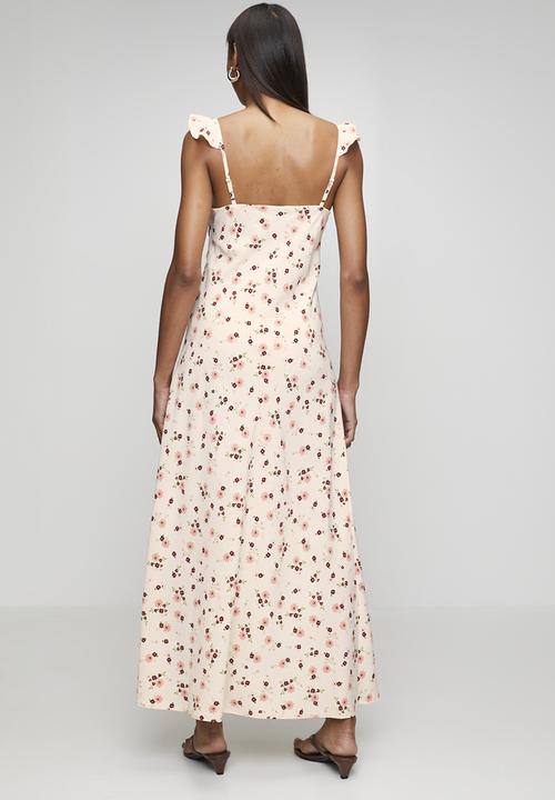 New Look - Ex flrl ruff strappy v midi  - cream