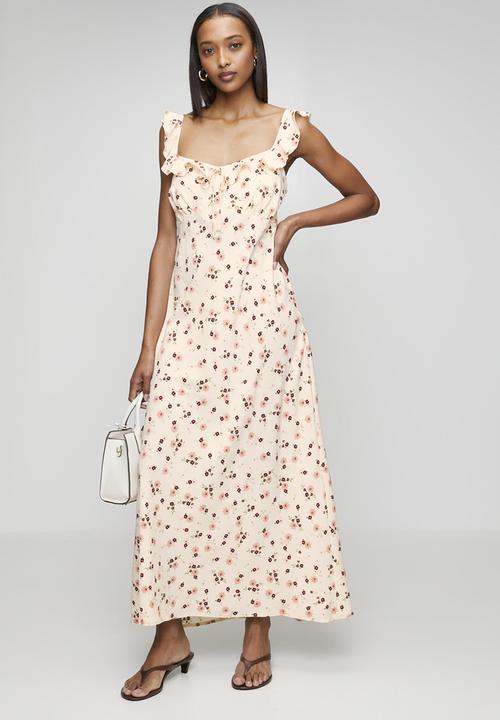 New Look - Ex flrl ruff strappy v midi  - cream